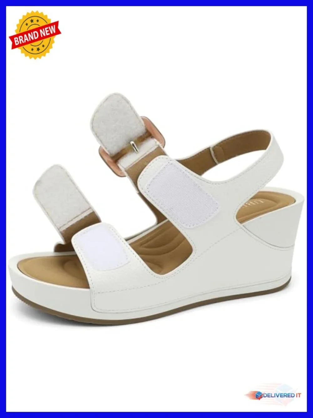 Womens High Platform Wedge Sandals Dressy Open Toe 2.76 Inch Heel Adjustable